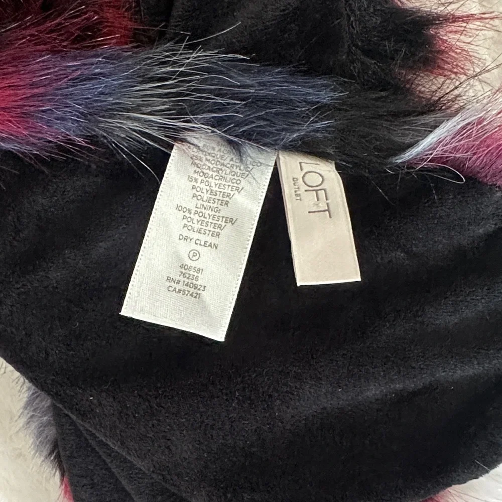 LOFT Burgundy, Blue & Black Faux Fur Scarf Size ~48L